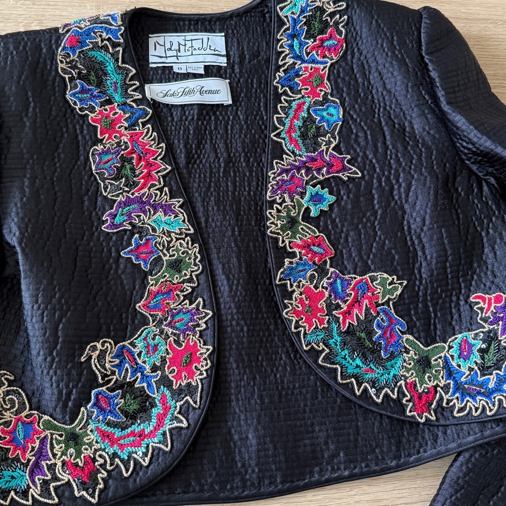 Vintage Mary McFadden Saks Fifth Avenue Beaded Embroidered Bolero Jacket